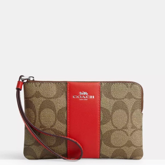 NWT Coach Corner Zip Wristlet In Signature Canvas - Picture 1 of 6